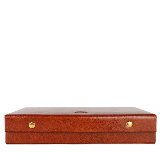 Unisex-Schmuckkasten mit Zubehör aus vollnarbigem Leder - The Line of Beauty - Cognac - alaabouch.de