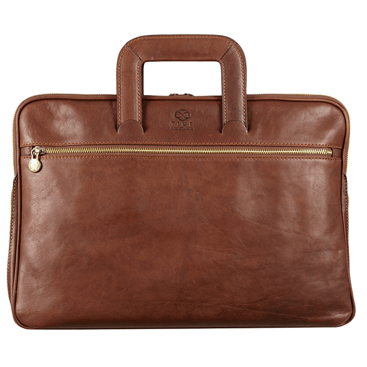 Braune Echtleder-Aktentasche und Laptoptasche - BRAVE NEW WORLD - alaabouch.de